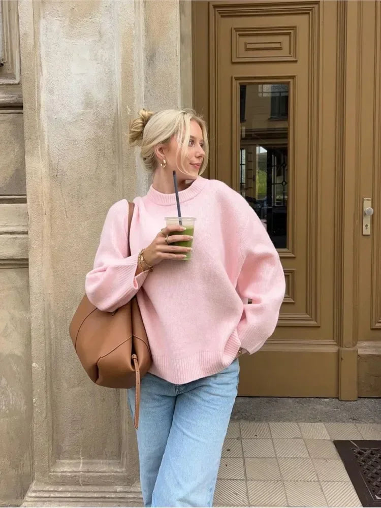 Dames Gebreide Pullover Trui β Roze, Casual voor Herfst en Winter