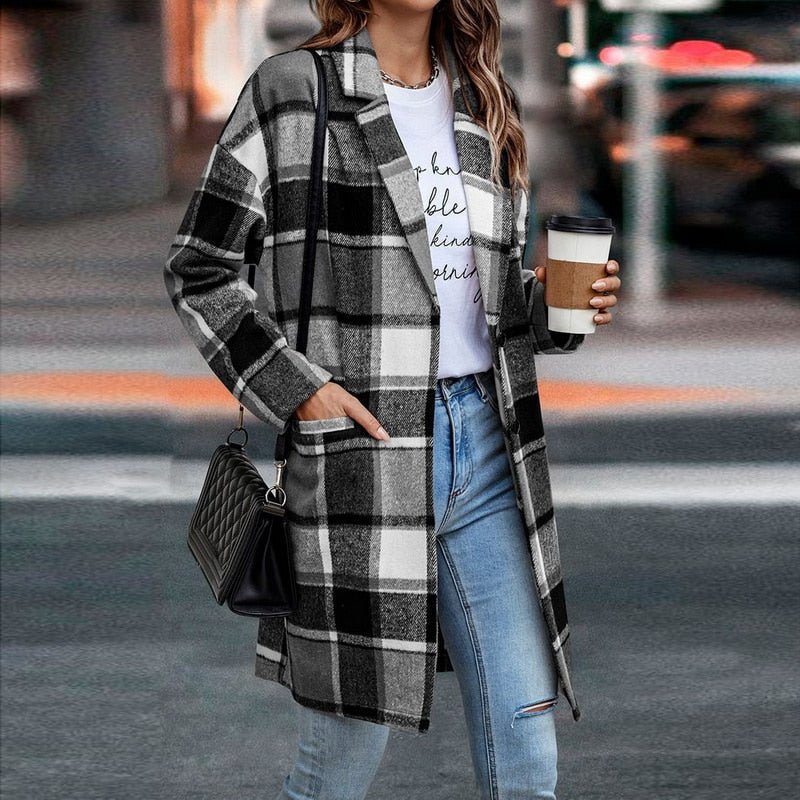 Dames Regular Fit Geruite Jas β Casual ruitpatroon, plaid check jas voor dagelijks gebruik
