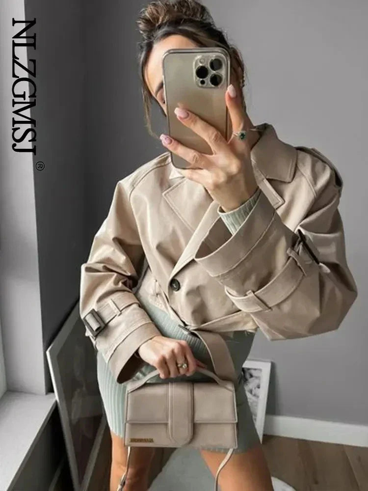 Dames Cropped Trenchcoat – Beige Katoen, Lichtgewicht Jasje voor Lente en Herfst