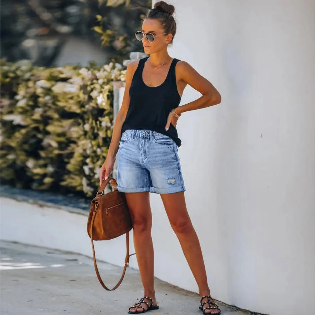 Liva - Denim Shorts met Hoge Taille