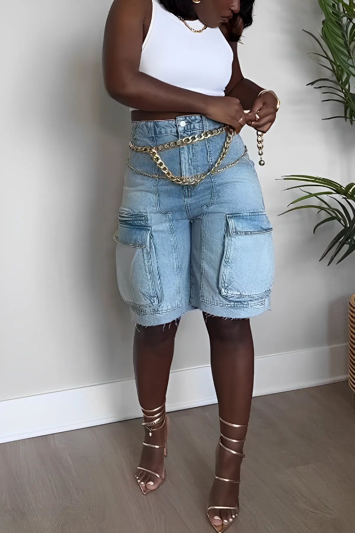 June - Denim Cargo Shorts voor Dames