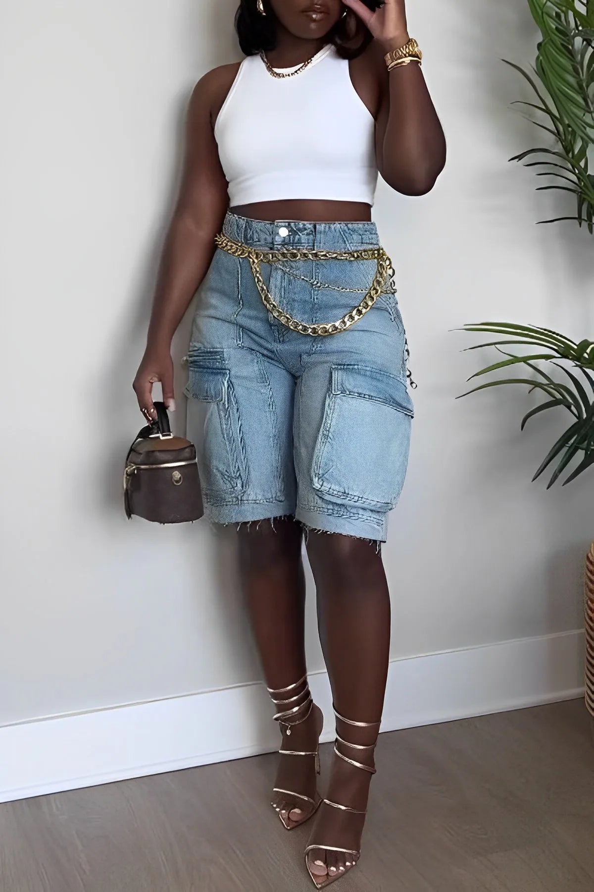 June - Denim Cargo Shorts voor Dames