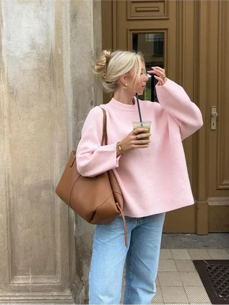 Dames Gebreide Pullover Trui β Roze, Casual voor Herfst en Winter