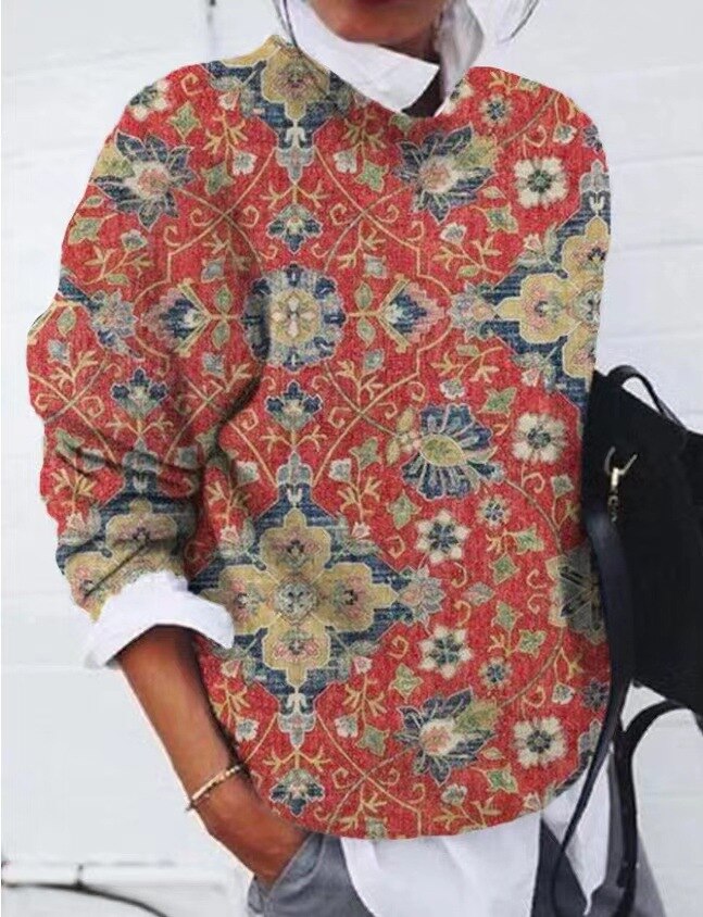Dames Trui met Bloemenprint – Gebreide Pullover Fantasieprint