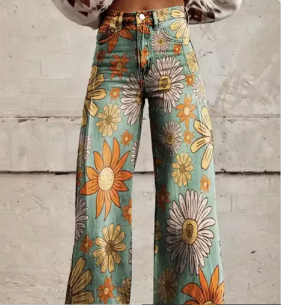 Lana – Wijde Broek met Kleurrijke Print