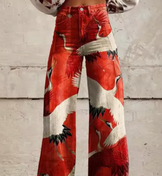 Lana – Wijde Broek met Kleurrijke Print