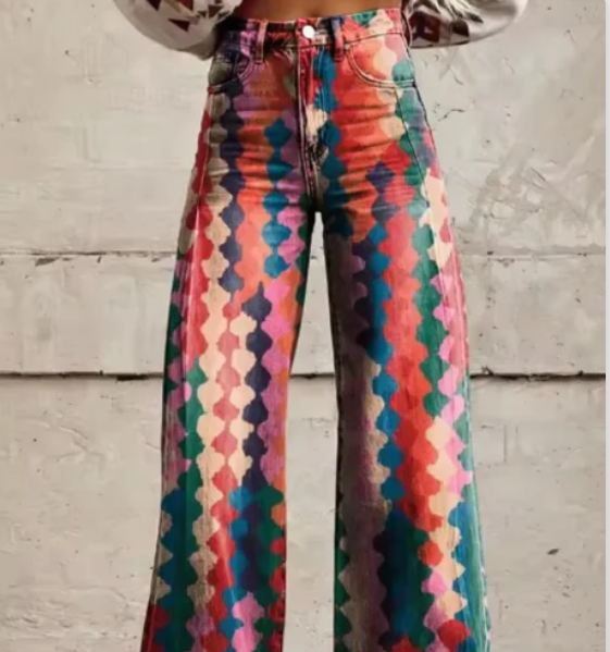 Lana – Wijde Broek met Kleurrijke Print