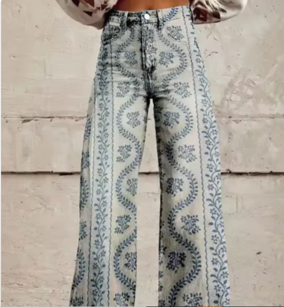 Lana – Wijde Broek met Kleurrijke Print