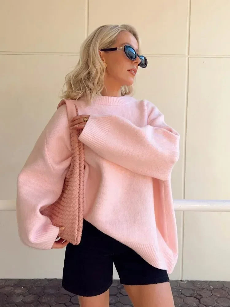 Dames Gebreide Pullover Trui β Roze, Casual voor Herfst en Winter