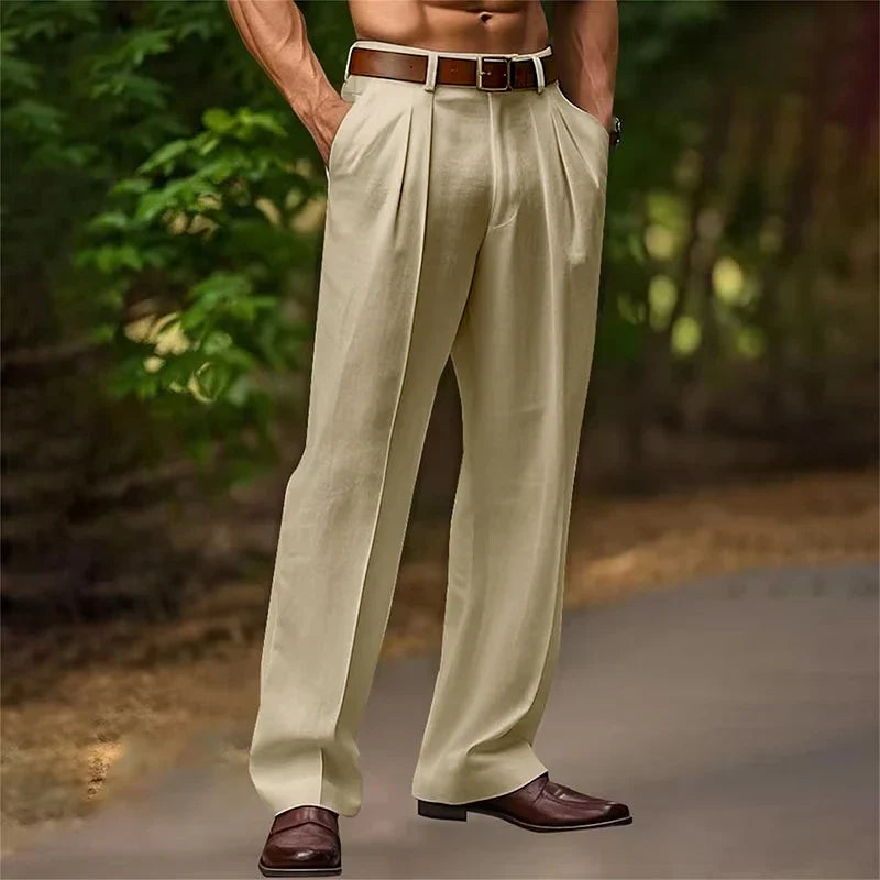 Heren Pantalon met Hoge Taille en Plooien – Zakken aan de Zijkant