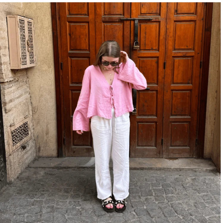 Giorgia - Stijlvolle Blouse met Vetersluiting en Lange Mouwen
