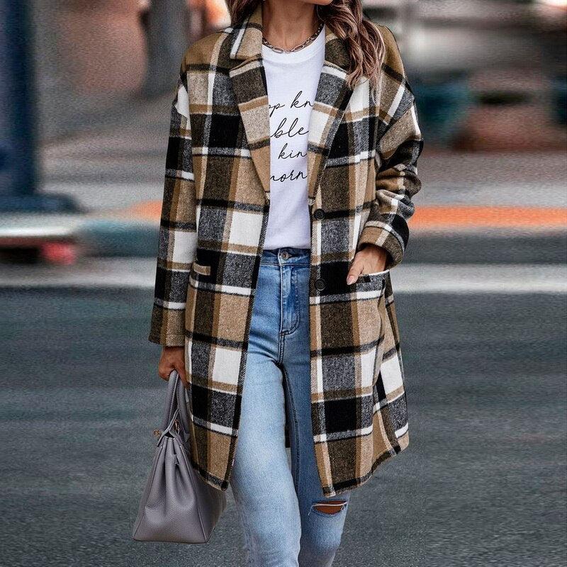 Dames Regular Fit Geruite Jas β Casual ruitpatroon, plaid check jas voor dagelijks gebruik