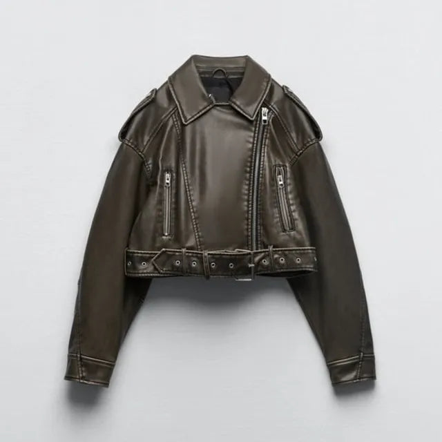 Dames Cropped Bikerjack – Kort Getailleerd, Casual Tussenjas voor Lente en Herfst