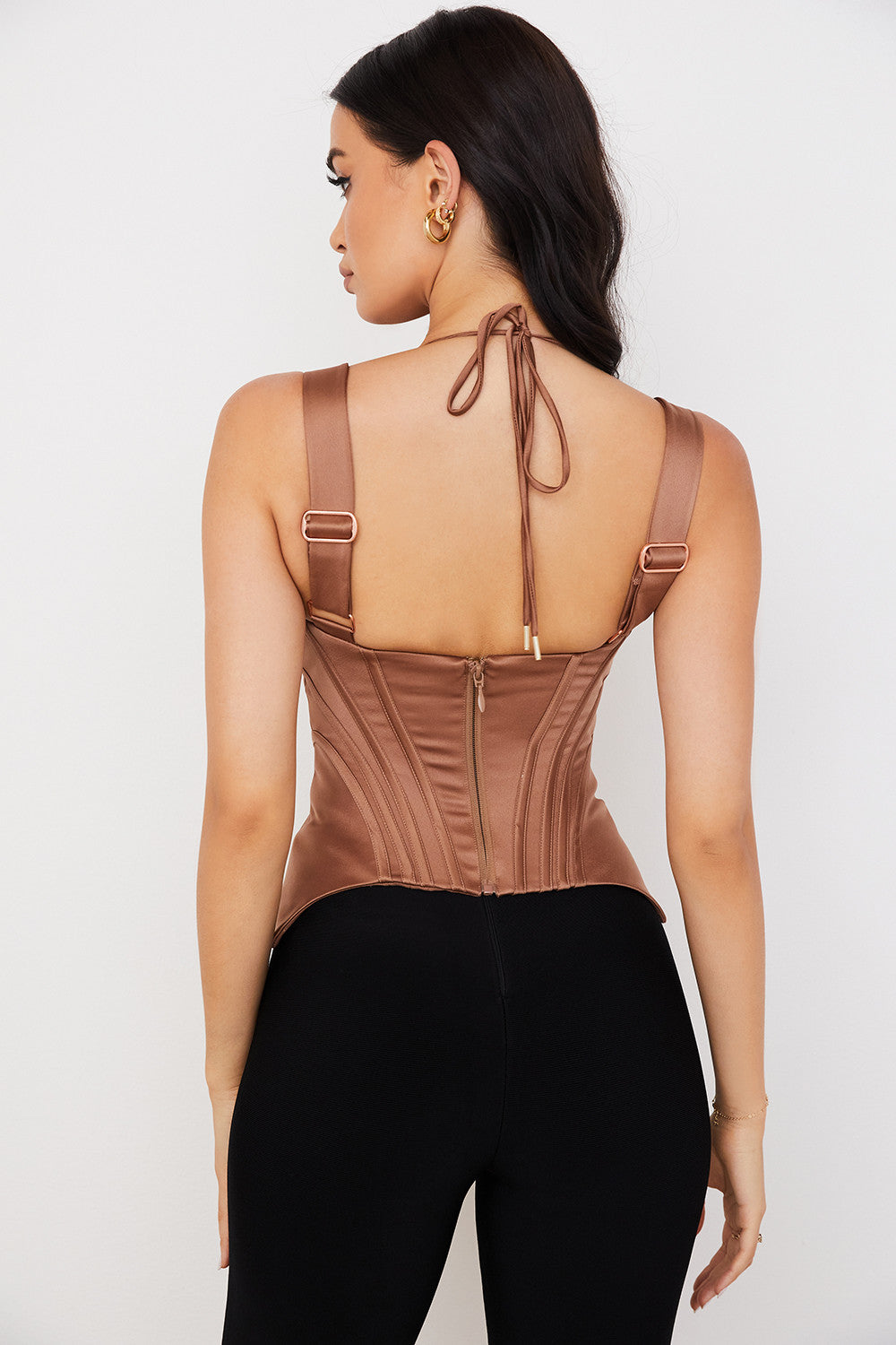 Helvara - Toffee Satijnen Korset met Peplum