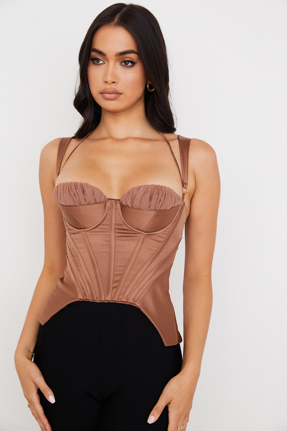 Helvara - Toffee Satijnen Korset met Peplum