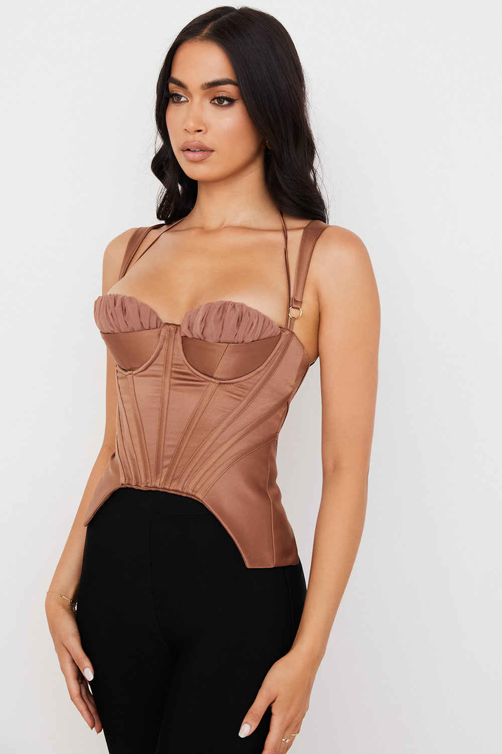 Helvara - Toffee Satijnen Korset met Peplum