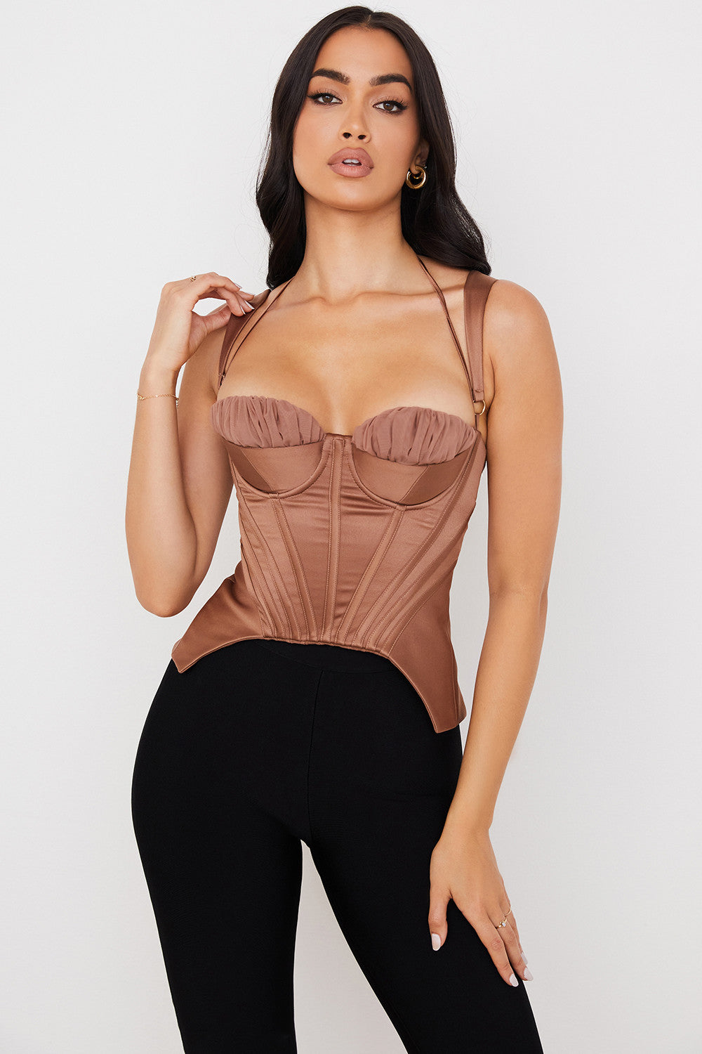 Helvara - Toffee Satijnen Korset met Peplum