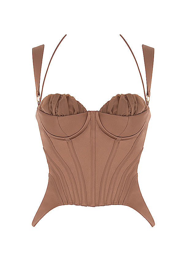 Helvara - Toffee Satijnen Korset met Peplum