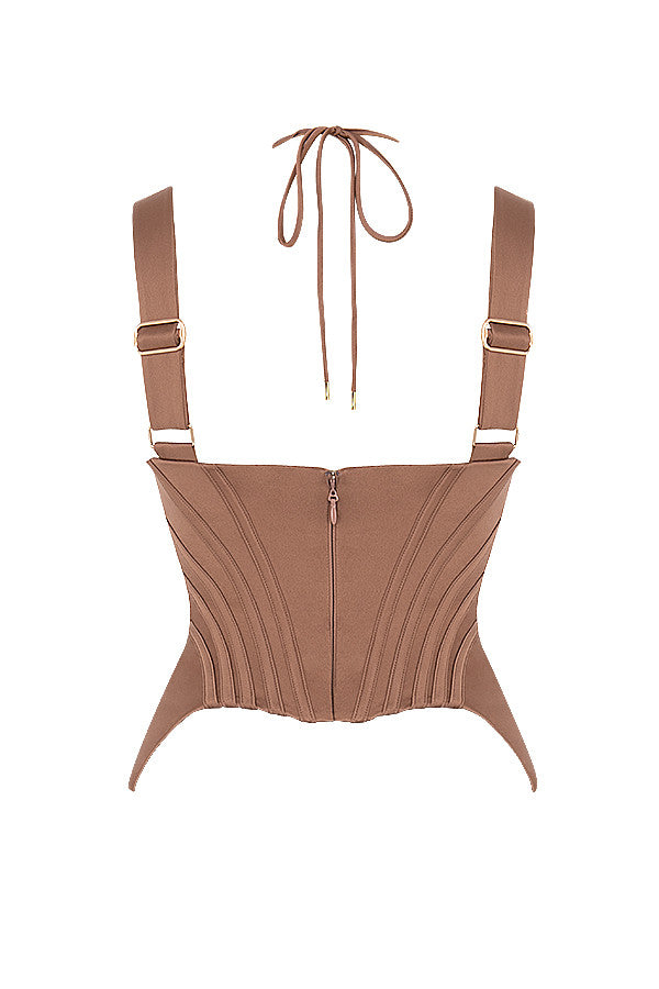 Helvara - Toffee Satijnen Korset met Peplum