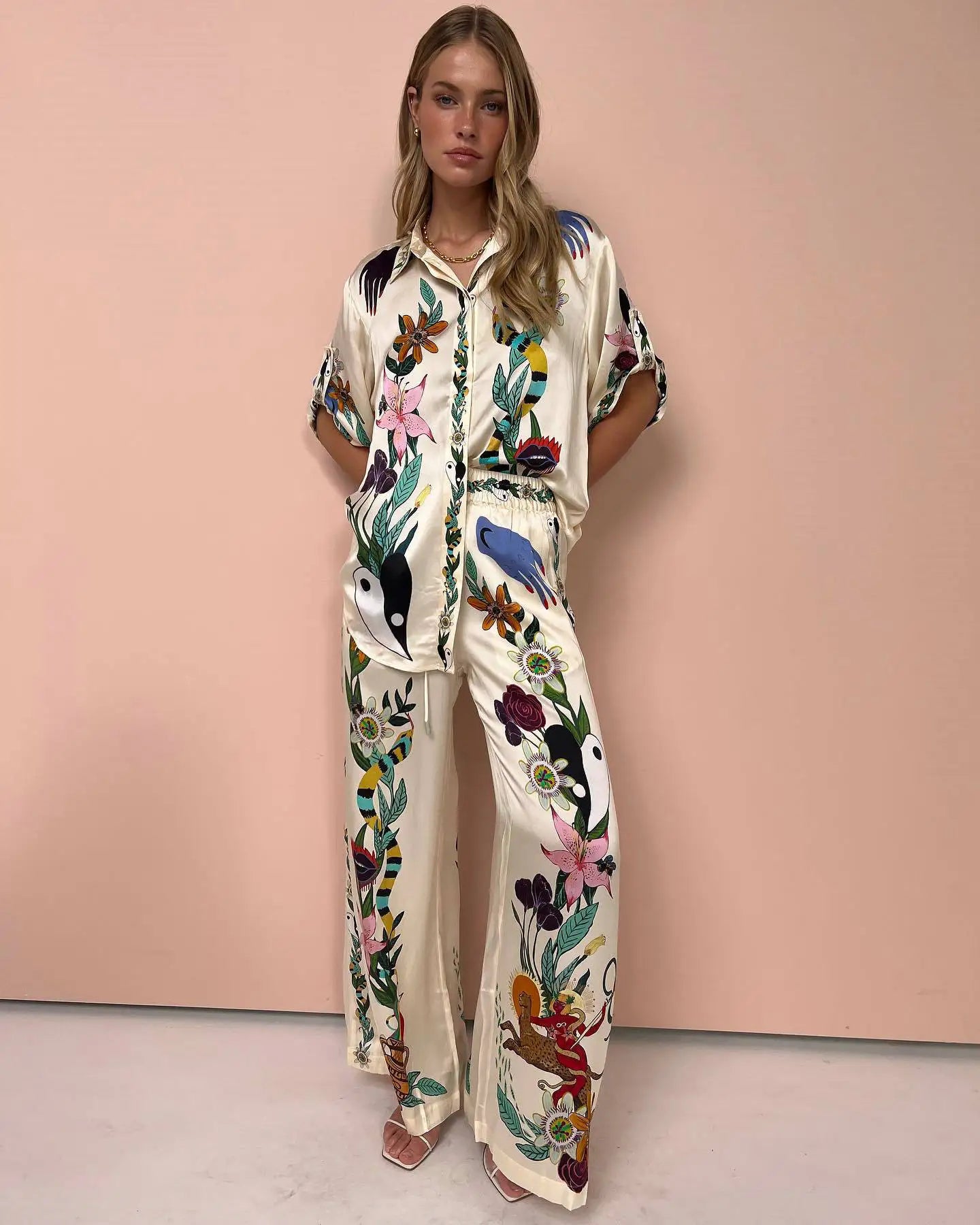 Dioraly - Satijnen Tweedelige Set met Print