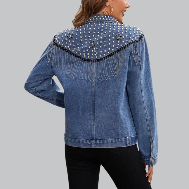 Livia - Chic Denimjasje met Parels