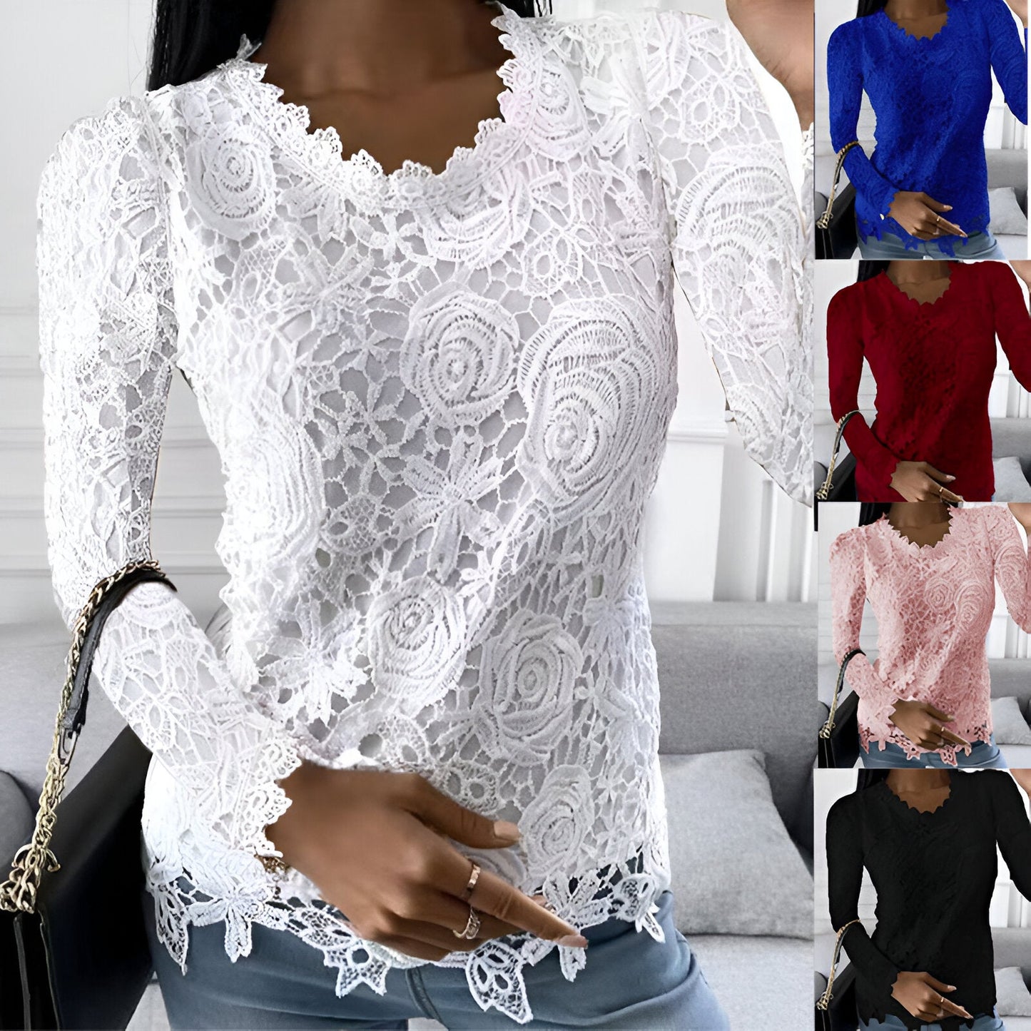Clarisse - Elegante Kanten Blouse met Lange Mouwen