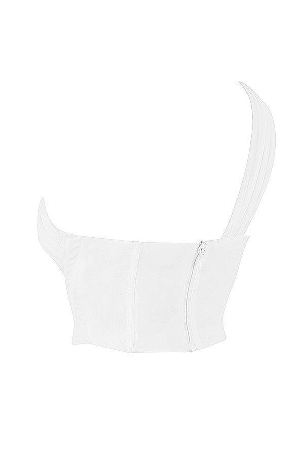 Havienna - Witte Asymmetrische Top met Mesh en Uitsnede