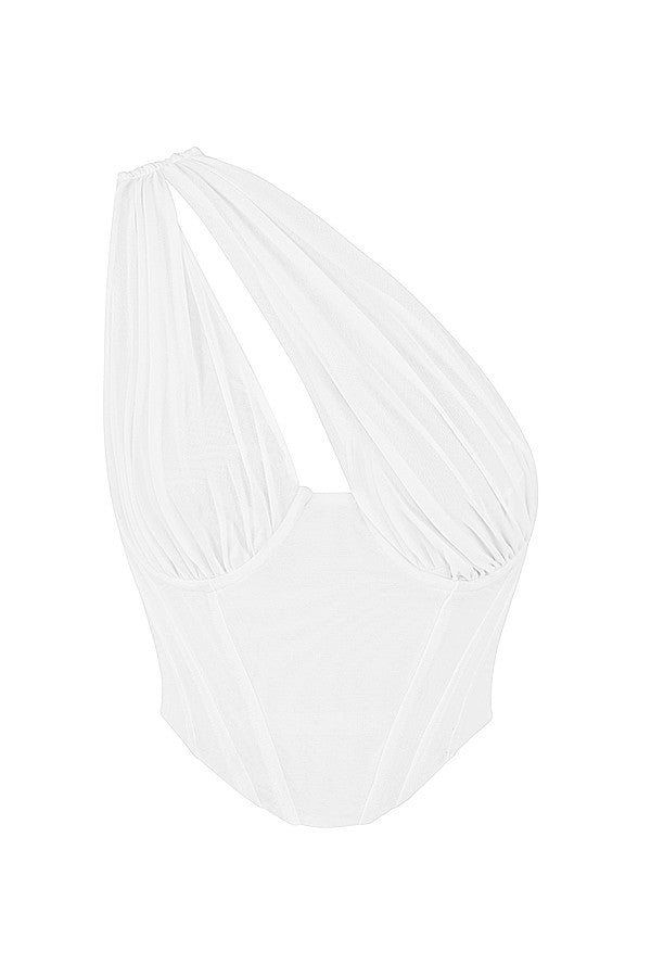 Havienna - Witte Asymmetrische Top met Mesh en Uitsnede