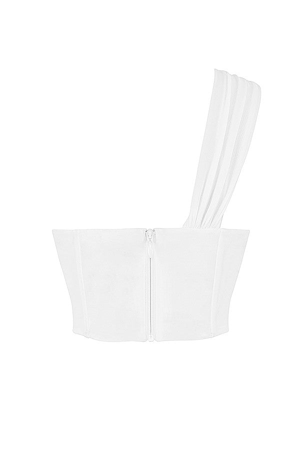 Havienna - Witte Asymmetrische Top met Mesh en Uitsnede