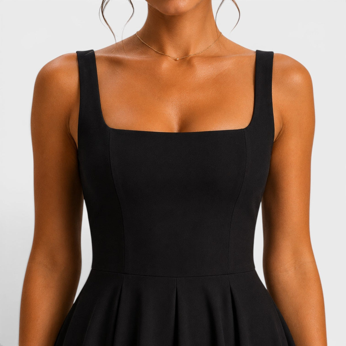 Dames Midi Jurk met Bandjes en Vierkante Hals
