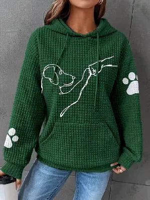 Dames Casual Hoodie met Hondenprint – Sweatshirt met Capuchon voor Vrijetijd en Dagelijks