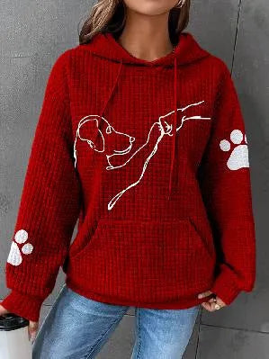 Dames Casual Hoodie met Hondenprint – Sweatshirt met Capuchon voor Vrijetijd en Dagelijks