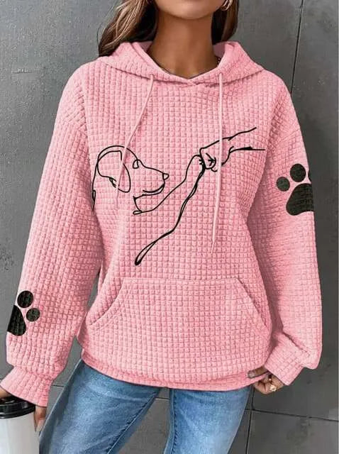 Dames Casual Hoodie met Hondenprint – Sweatshirt met Capuchon voor Vrijetijd en Dagelijks