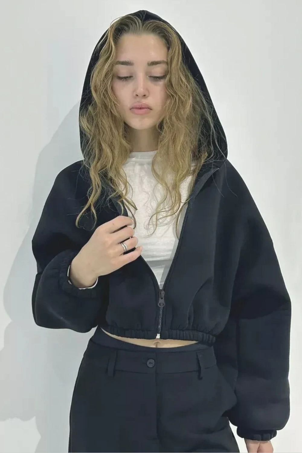 Dames Cropped Hoodie met Rits β Zachte Stof, Casual Streetwear, Dagelijks, Lente/Herfst