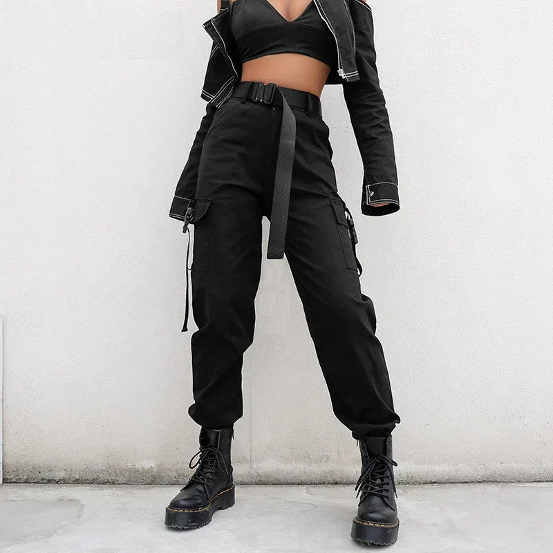 Hoge Taille Cargobroek met Riemdetail voor Dames – Comfortabele Urban Look
