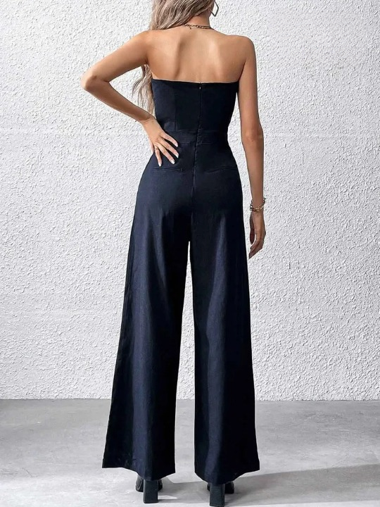 Dalina - Strapless Playsuit met Wijde Pijpen