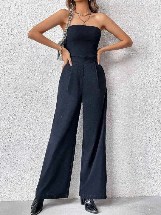 Dalina - Strapless Playsuit met Wijde Pijpen