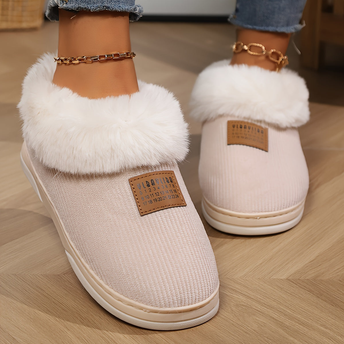 Dames Instap Pantoffels β Beige, Bontvoering, Antislipzool, Warme Huispantoffels voor Winter