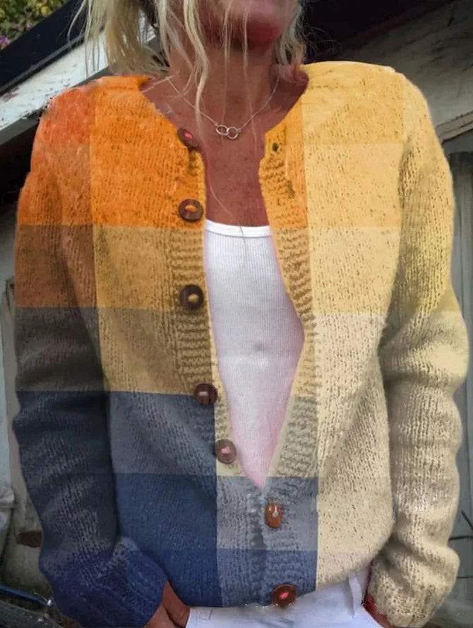 Gebreide Cardigan met Knopen en Bloemenprint – Comfortabele Damestrui voor Alle Seizoenen