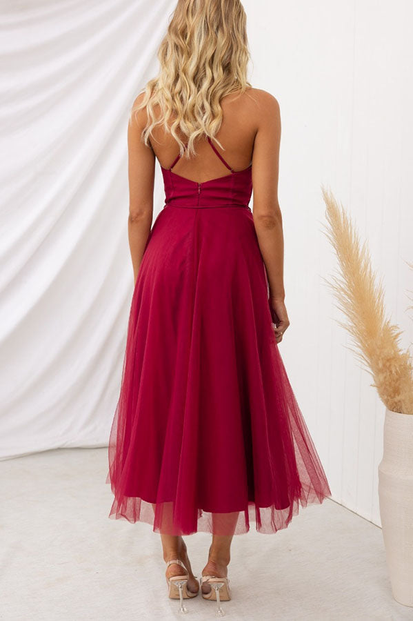 Lara - Chique Chiffon Suspenders Party Maxi Jurk