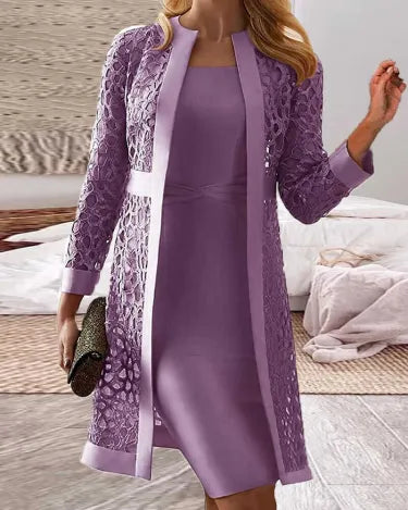 Dames 2-delige jurk met kanten jasje β Set voor feest, bruiloft en avondkleding