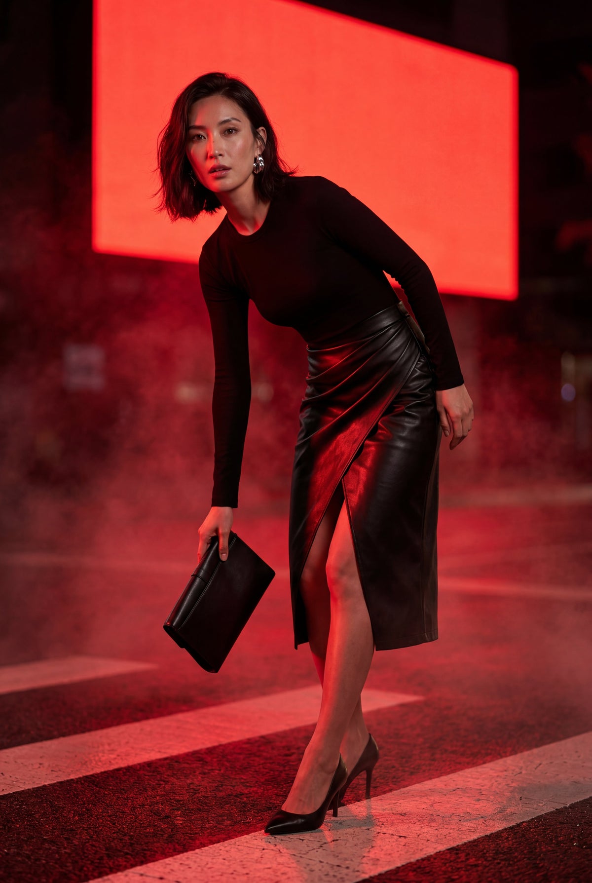 Black Asymmetric Wrap Front Midi Pencil Skirt with Slit - Midi skirts - Photo 12