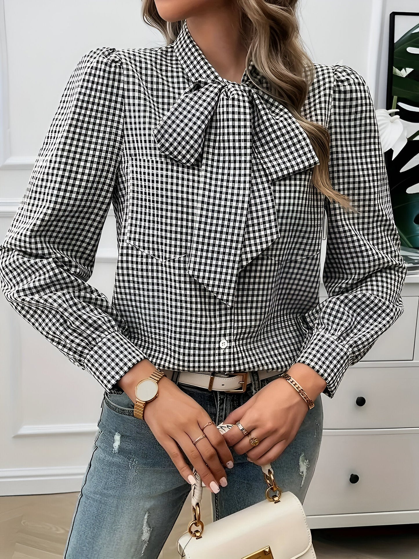 Brielle - Geruite Blouse met Strik