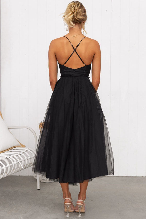 Lara - Chique Chiffon Suspenders Party Maxi Jurk