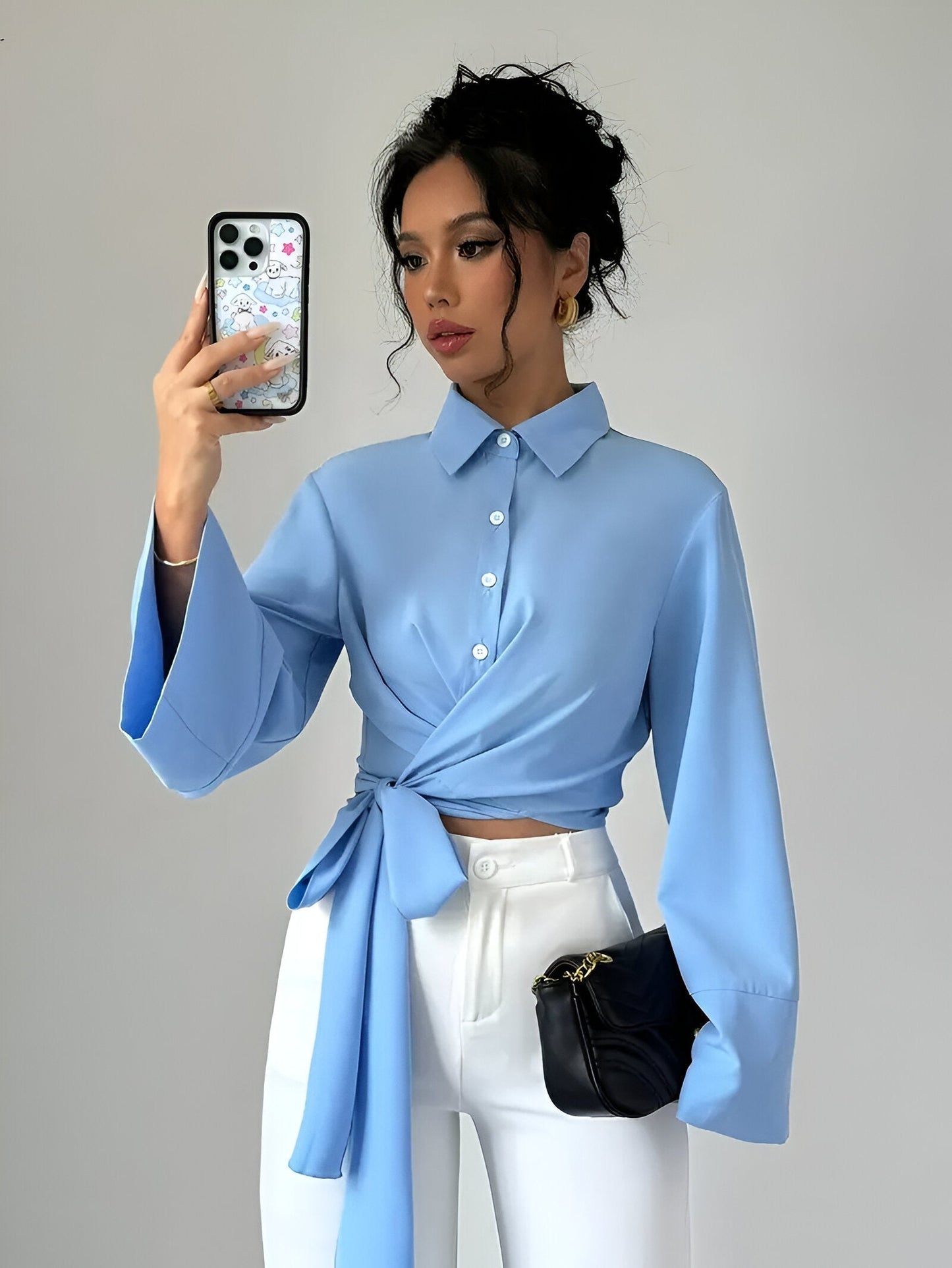 Bodi - Crop Top met Strik en Klokmouwen