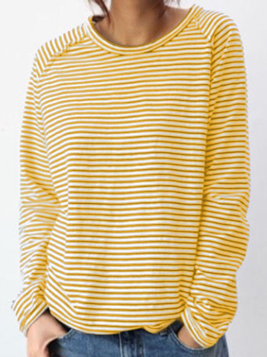 Dames Gestreepte Casual Longsleeve Shirt – Zacht Katoen, Perfect voor Lente en Herfst