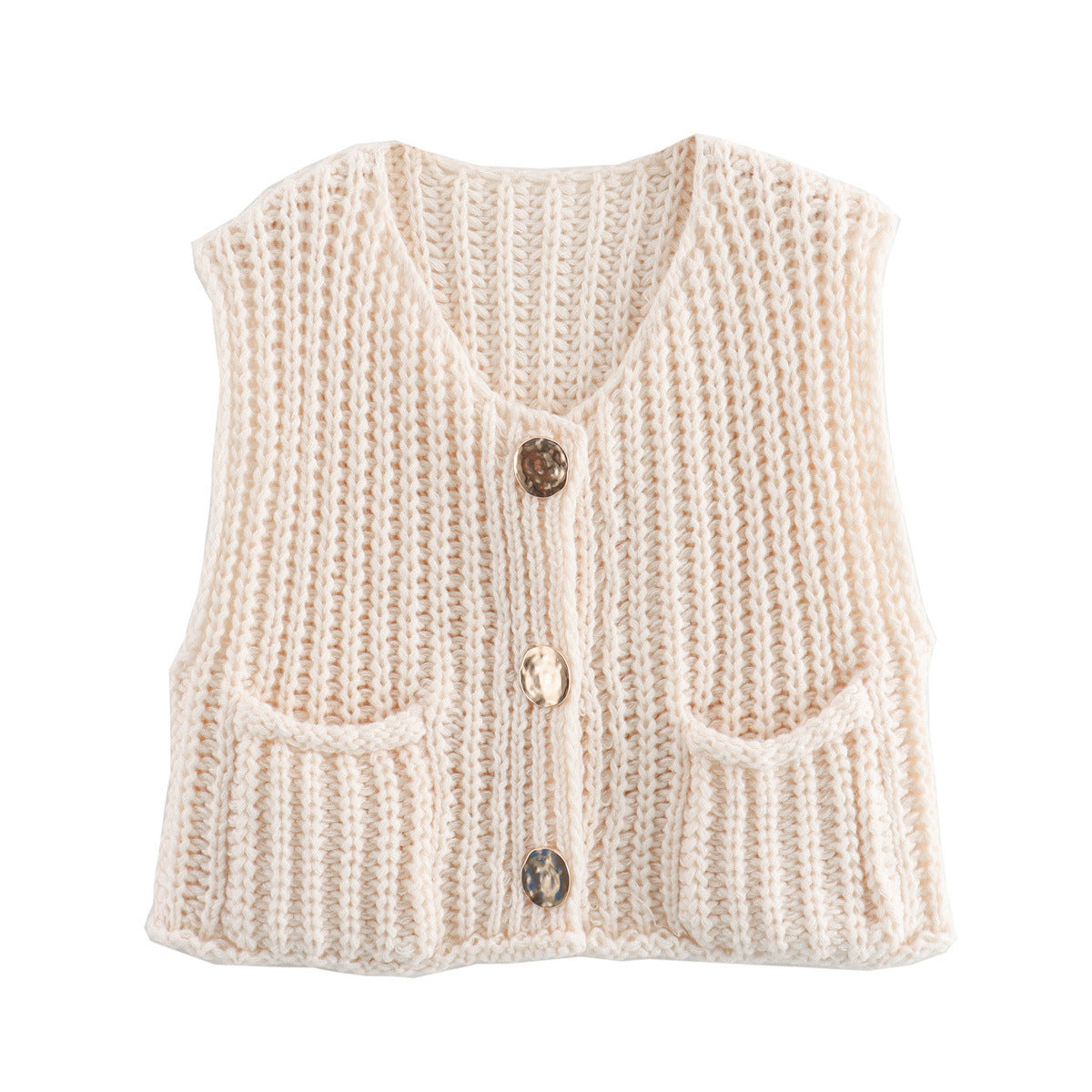 Lana™ - Sleeveless Knitted Cardigan with Pockets