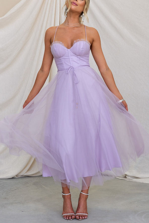 Lara - Chique Chiffon Suspenders Party Maxi Jurk