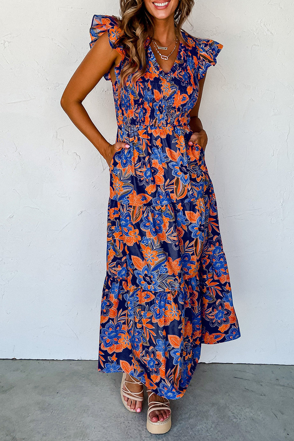 Sophie - Boheemse Bloemenjurk met V-hals en Ruffles