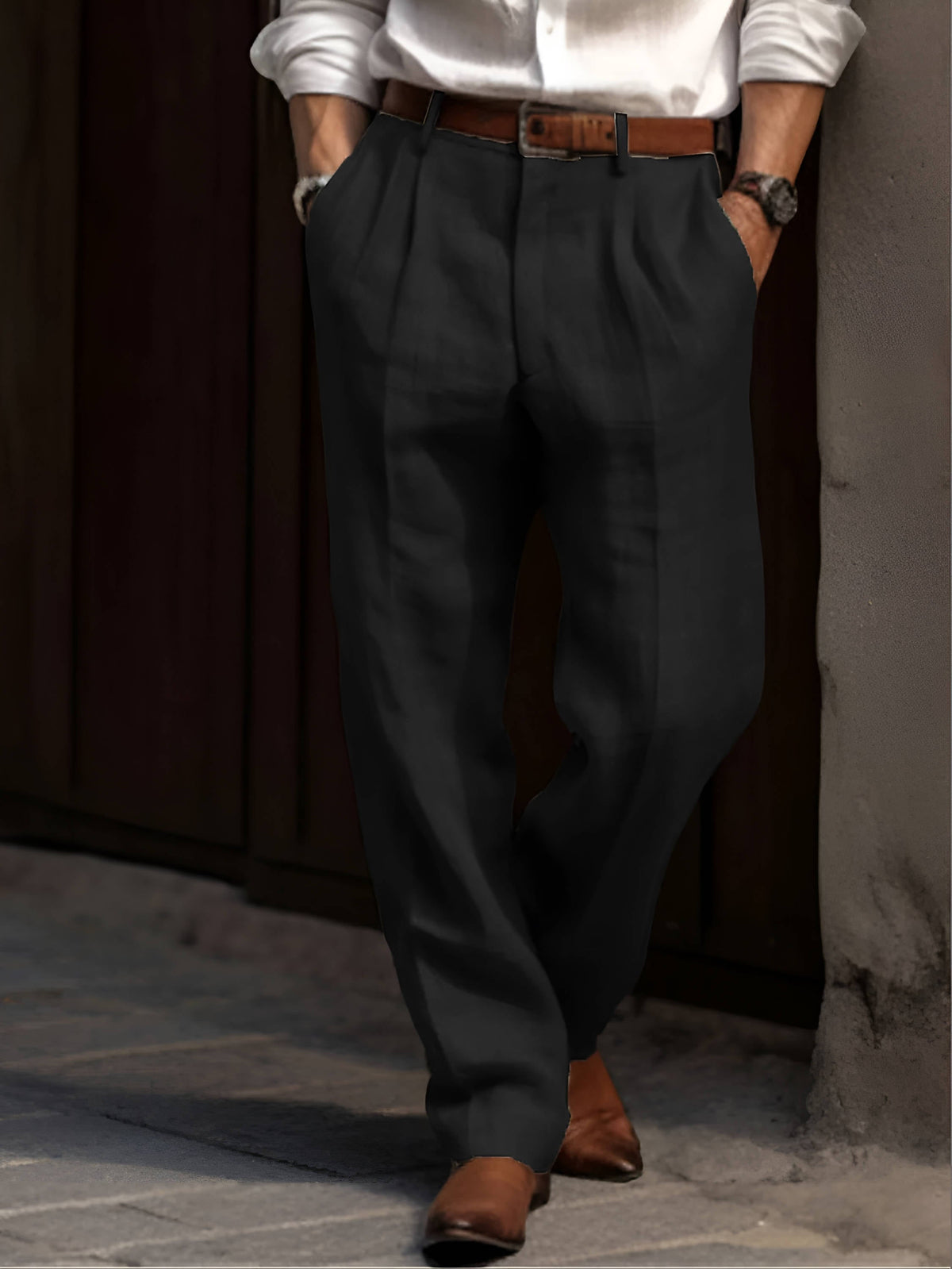 Classic Pleated Linen Pants For Men